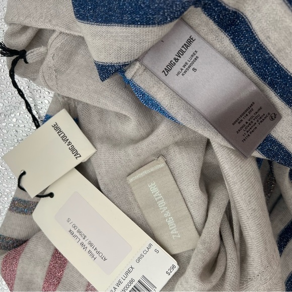 NWT Zadig & Voltaire Hila Lurex Metallic Striped Merino Wool Sweater Pullover S - Picture 8 of 11